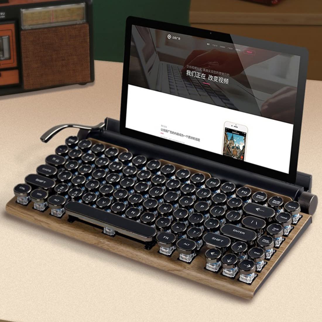 Amazon.co.jp: ワイヤレスレトロタイプライターキーボード Bluetooth